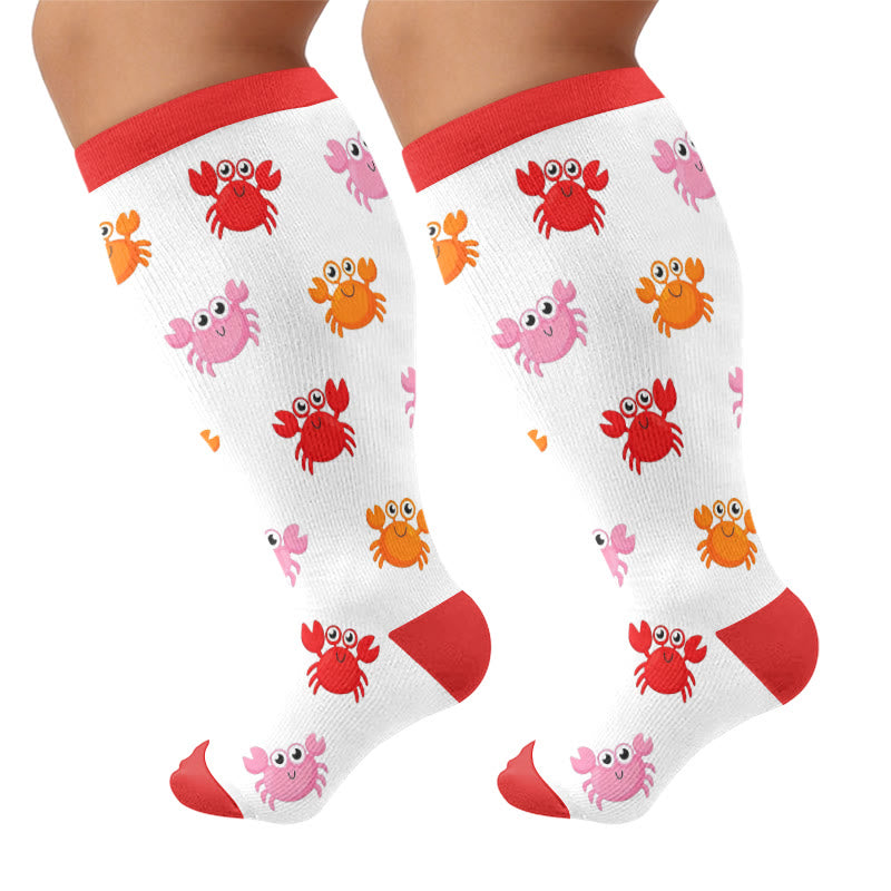 Plus Size Crab Whale Starfish Compression Socks - Red - 4XL - image 5