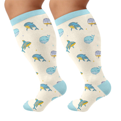 Plus Size Crab Whale Starfish Compression Socks - Beige - 4XL - image 6