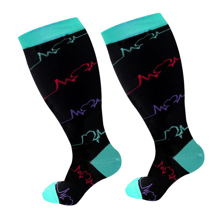 Plus Size Medical Devices Pattern Compression Socks - Black - 4XL - image 1