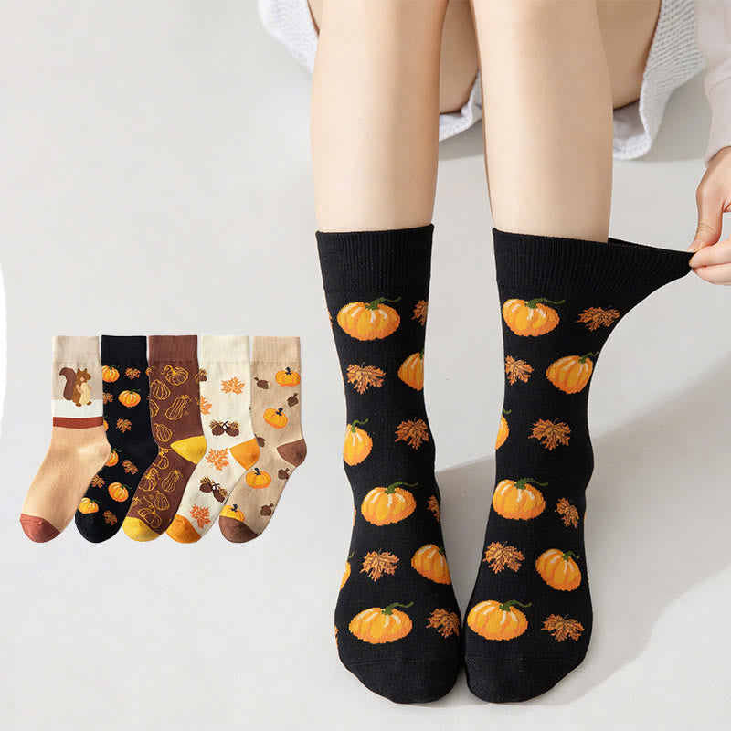 Halloween Pattern Quarter Socks(5 Pairs) - Multicolor - EU35-41(US2-8) - image 0