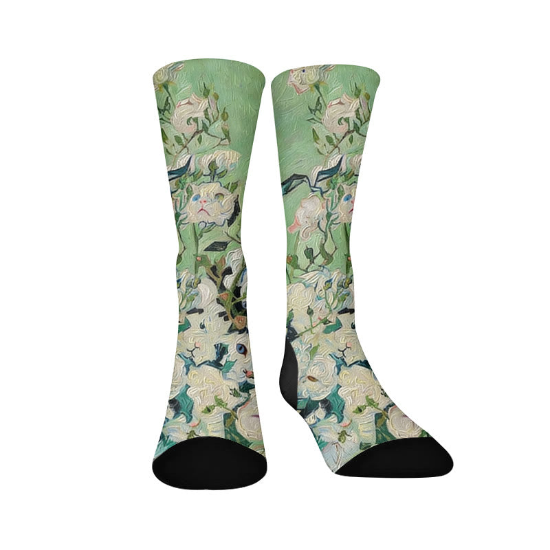 Cat Floral Socks - Green - EU37-44(US4-10) - image 1