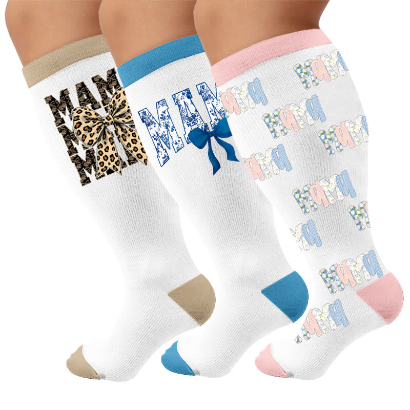 Plus Size Holiday Leopard Print Compression Stockings - Multicolor(3 Pairs) - 4XL - image 1