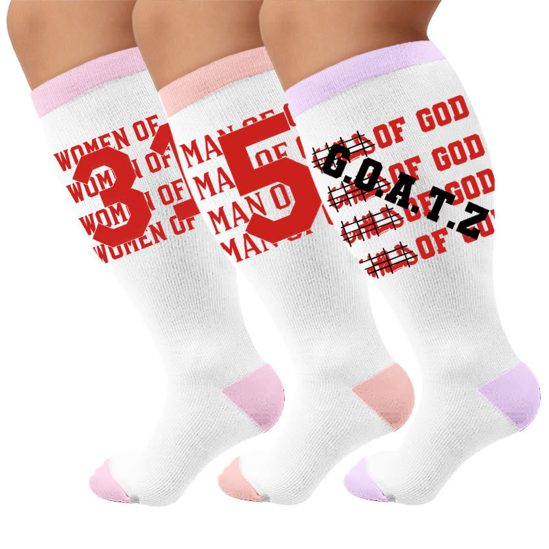Plus Size Digital Print Compression Stockings - Multicolor(3 Pairs) - 4XL - image 1
