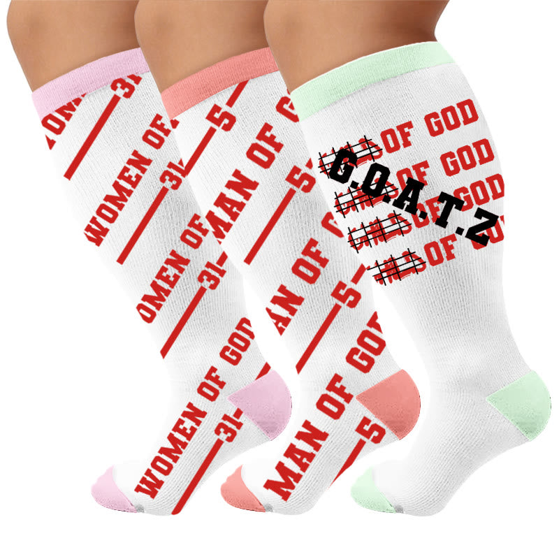Plus Size Fun Letter Print Compression Socks - Multicolor(3 Pairs) - 4XL - image 1