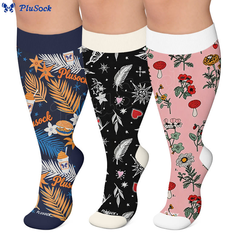 Plus Sizeloral Feather Star Compression Socks - image 0