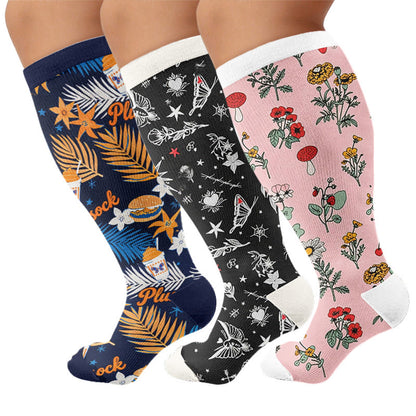 Plus Sizeloral Feather Star Compression Socks - Multicolor(3 Pairs) - 4XL - image 1