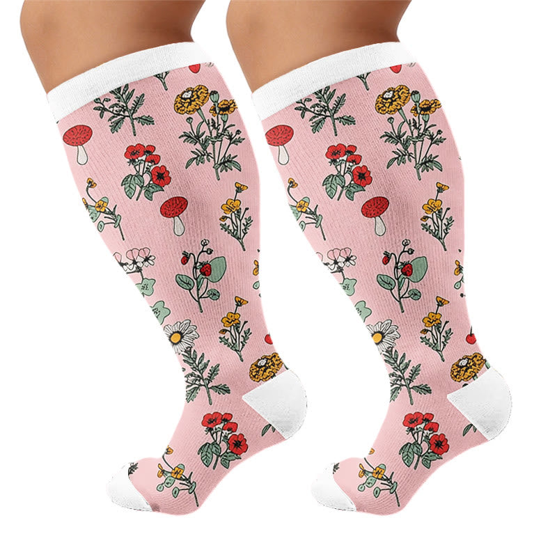 Plus Sizeloral Feather Star Compression Socks - Pink(1 Pair) - 4XL - image 6
