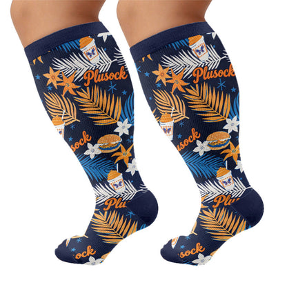 Plus Sizeloral Feather Star Compression Socks - Navy Blue(1 Pair) - 4XL - image 7