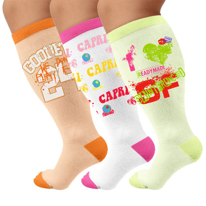 Plus Size American Retro Street Print Compression Socks - Multicolor(3 Pairs) - 4XL - image 1