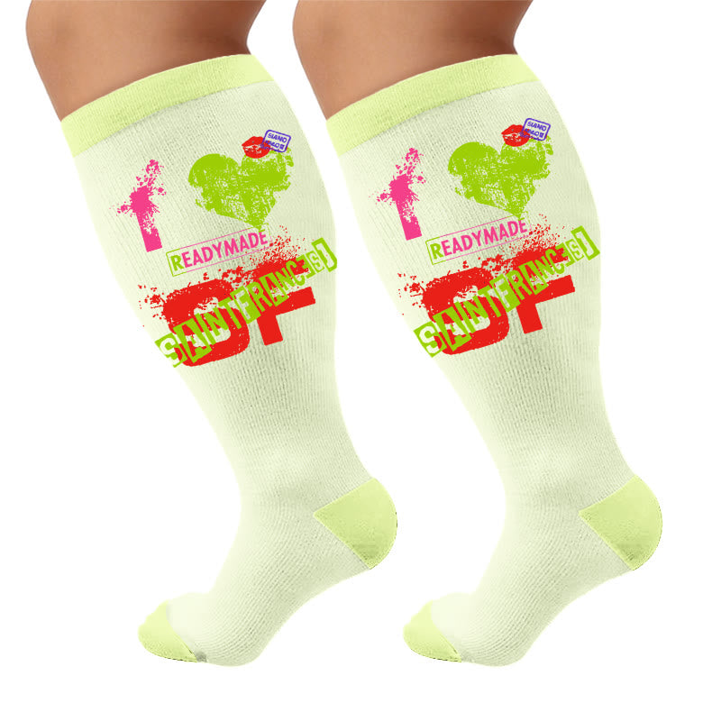Plus Size American Retro Street Print Compression Socks - Hearts(1 Pair) - 4XL - image 7