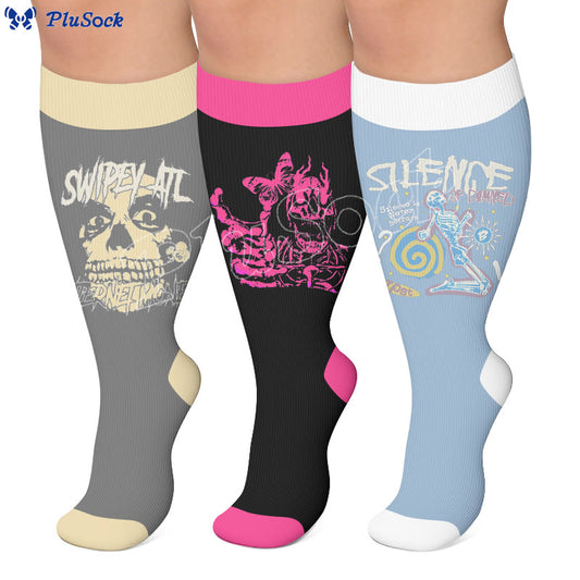 Plus Size American Retro Skull Print Compression Socks - image 0