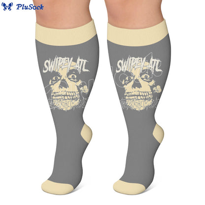 Plus Size American Retro Skull Print Compression Socks - image 2