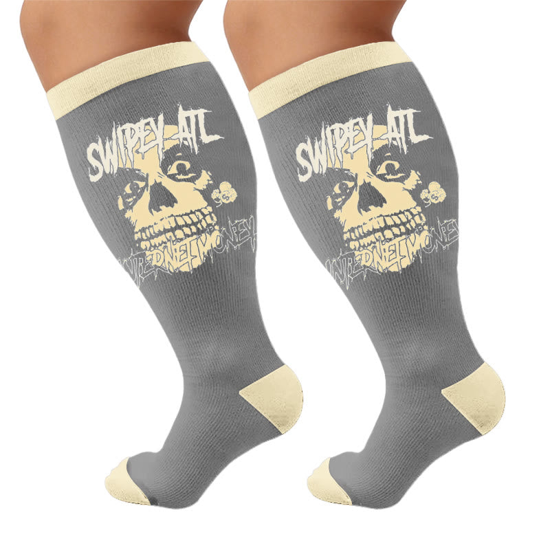Plus Size American Retro Skull Print Compression Socks - Letters(1 Pair) - 4XL - image 5