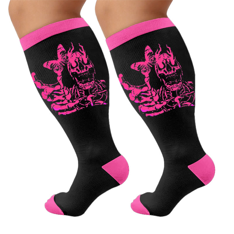 Plus Size American Retro Skull Print Compression Socks - Butterflies(1 Pair) - 4XL - image 6