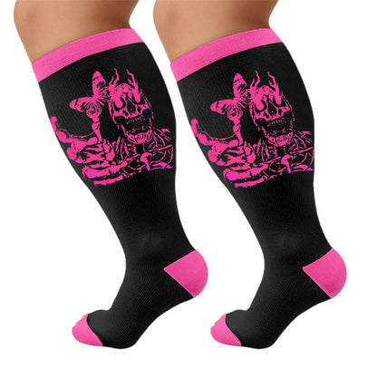 Plus Size American Retro Skull Print Compression Socks - Butterflies(1 Pair) - 4XL - image 6