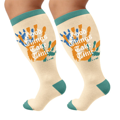 Plus Size Street Style Printed Compression Socks - Palm Print(1 Pair) - 4XL - image 5