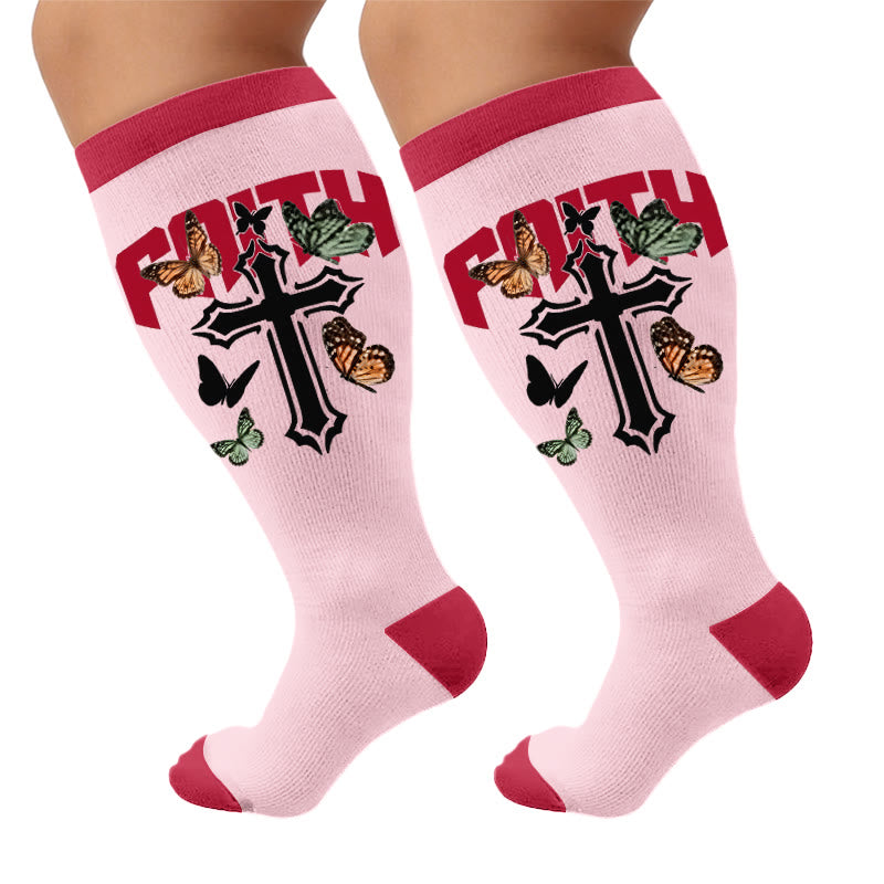 Plus Size Street Style Printed Compression Socks - Cross Print(1 Pair) - 4XL - image 6