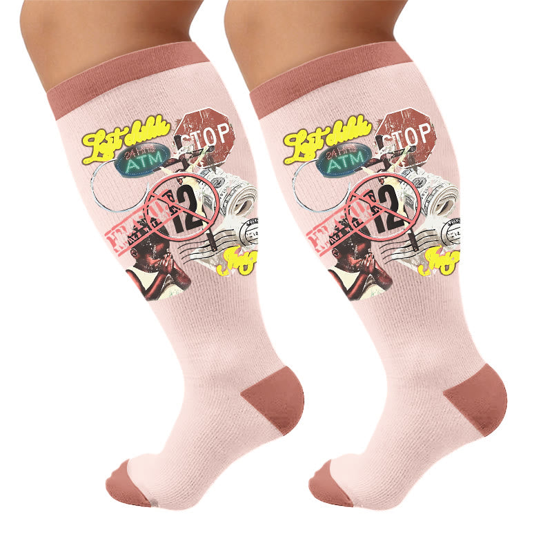 Plus Size Street Style Printed Compression Socks - Street Style(1 Pair) - 4XL - image 7