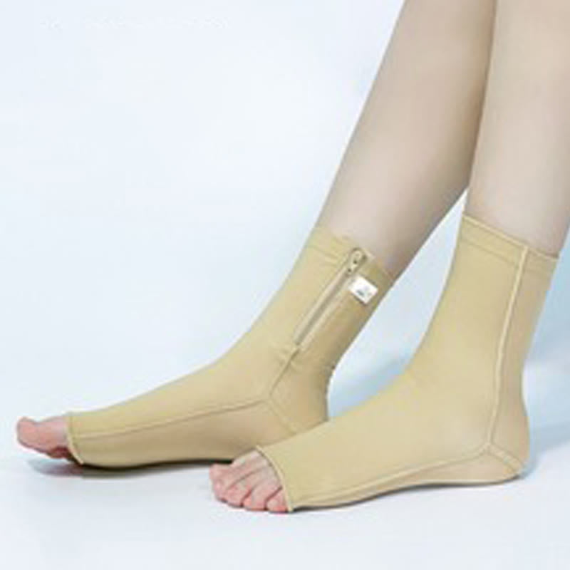 Post Surgery Zipper Open Toe Compression Foot Sleeves - Nude - Left - M - image 5