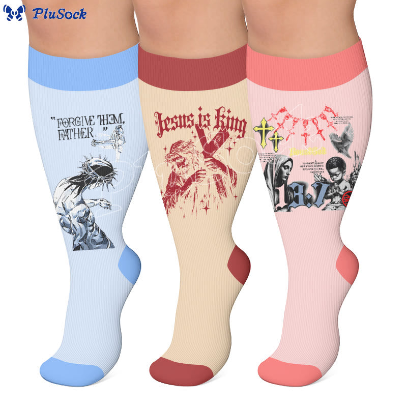 Plus Size Faith Print Compression Socks - image 0