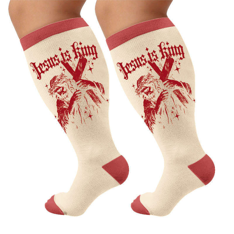 Plus Size Faith Print Compression Socks - Cross(1 Pair) - 4XL - image 6