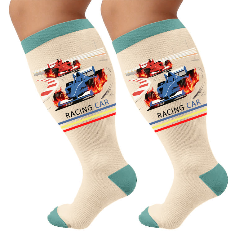 Plus Size Sporting Event Printed Compression Socks - Racing Cars(1 Pair) - 4XL - image 7