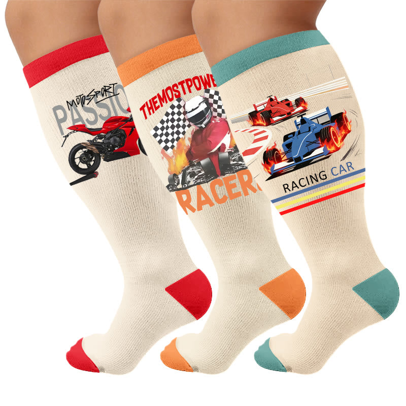 Plus Size Sporting Event Printed Compression Socks - Multicolor(3 Pairs) - 4XL - image 1
