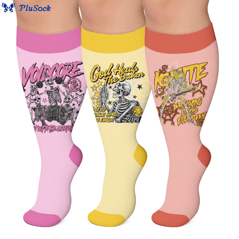 Plus Size Rock Skull Print Compression Socks - image 0