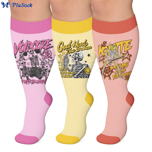 Plus Size Rock Skull Print Compression Socks - image 0