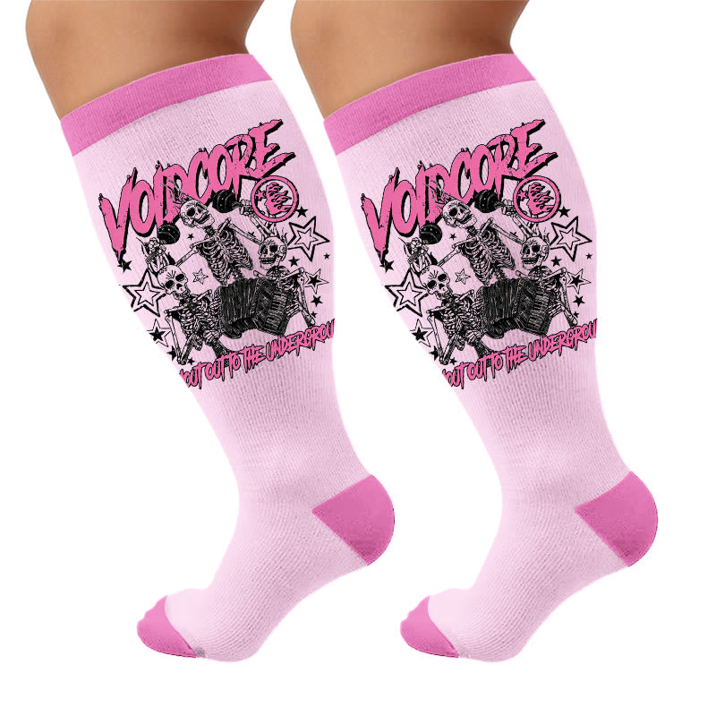 Plus Size Rock Skull Print Compression Socks - Accordion(1 Pair) - 4XL - image 5