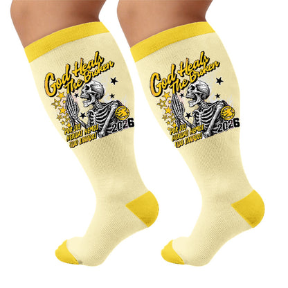 Plus Size Rock Skull Print Compression Socks - Clapping(1 Pair) - 4XL - image 6