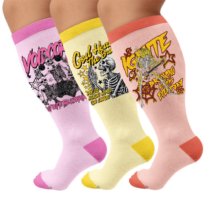 Plus Size Rock Skull Print Compression Socks - Multicolor(3 Pairs) - 4XL - image 1