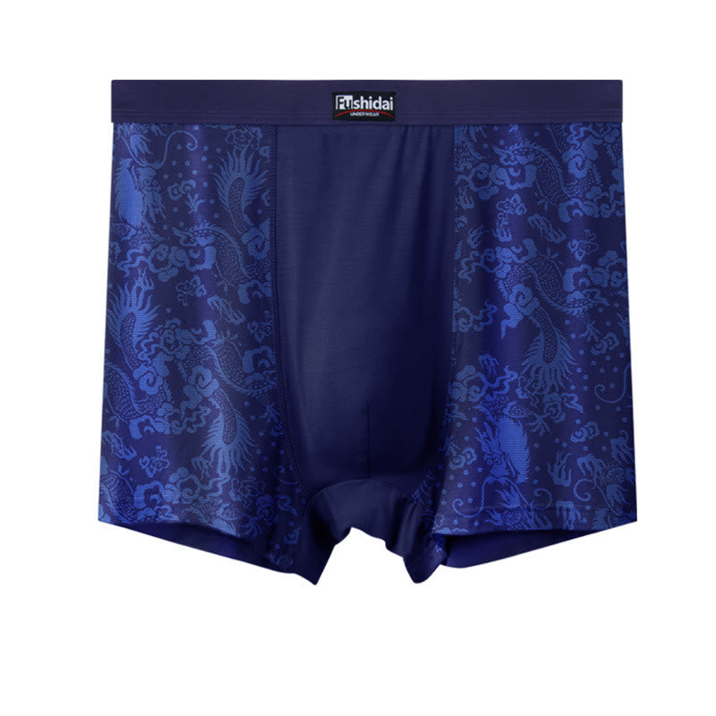 Dragon Jacquard Mid Length Boxer Briefs - Navy Blue - 10XL - image 1