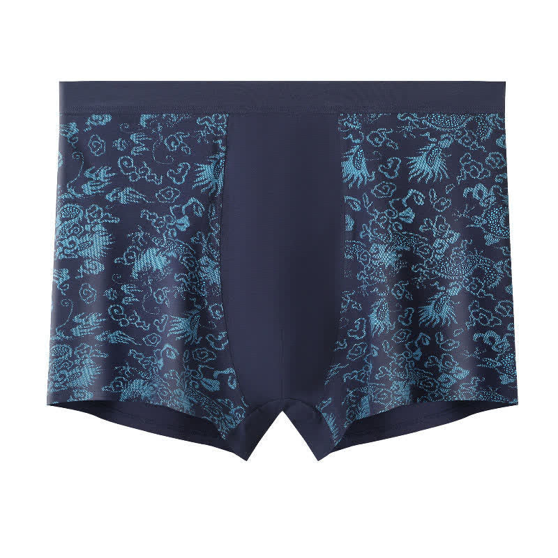 Wide Top Elastic Gold Pattern Boxer Briefs(2 Packs) - Navy Blue - 10XL - image 3