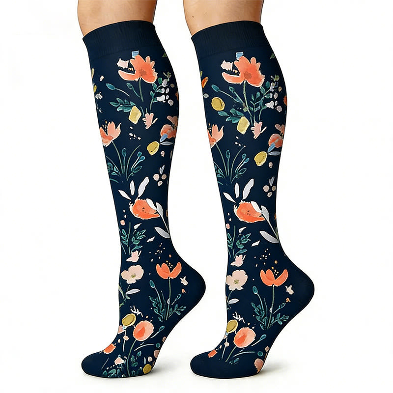 Black White Floral Knee High Compression Socks(6 Pairs) - image 5