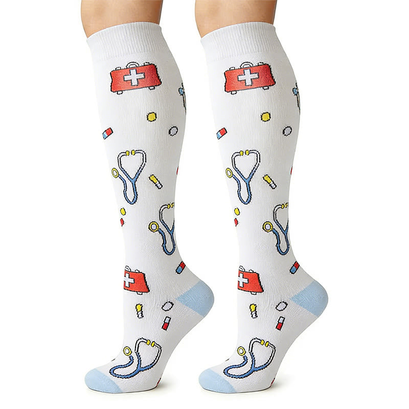 Medical Print Knee High Compression Socks(6 Pairs) - image 1