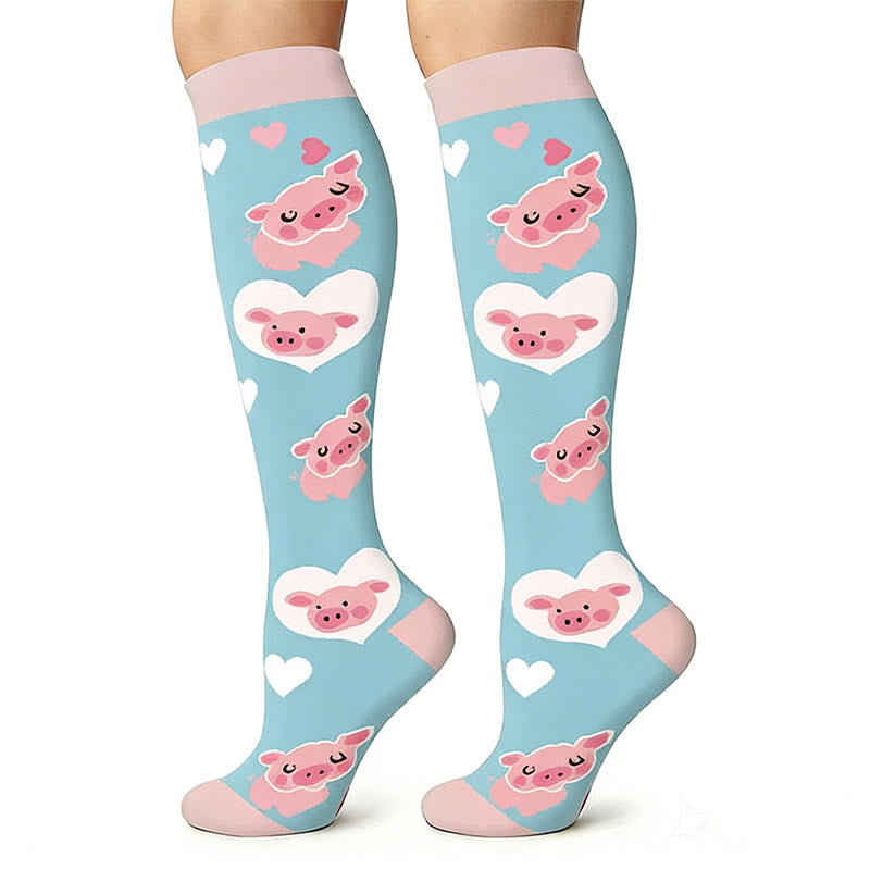 Cute Pig Print Outdoor Running Compression Socks(6 Pairs) - image 1