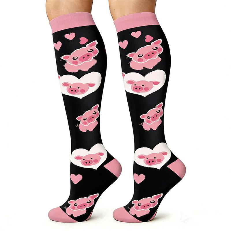 Cute Pig Print Outdoor Running Compression Socks(6 Pairs) - image 3
