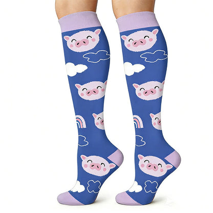 Cute Pig Print Outdoor Running Compression Socks(6 Pairs) - image 4
