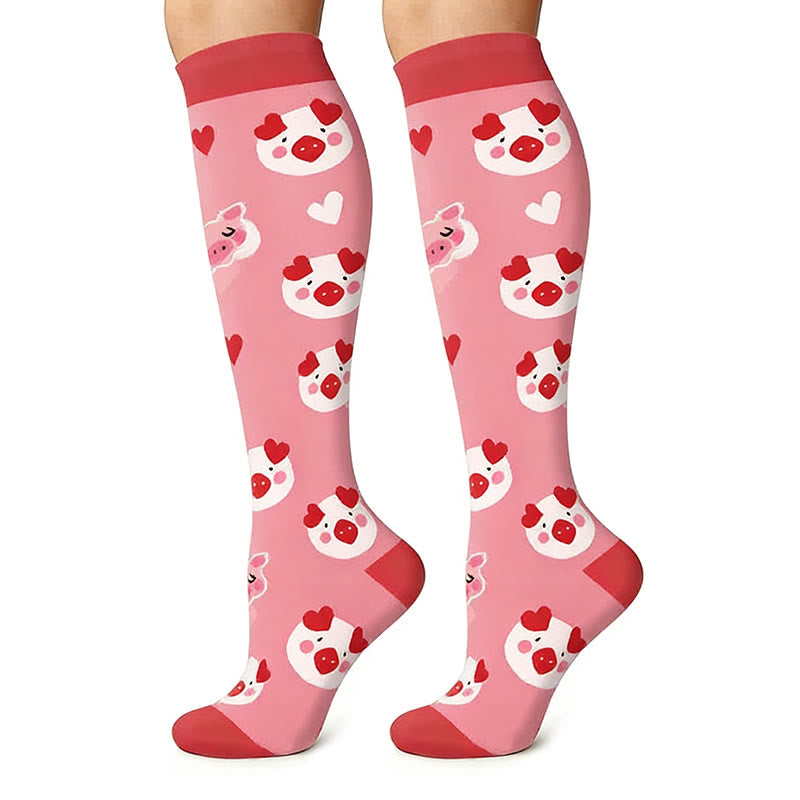 Cute Pig Print Outdoor Running Compression Socks(6 Pairs) - image 2