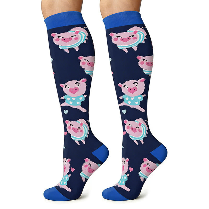 Cute Pig Print Outdoor Running Compression Socks(6 Pairs) - image 5