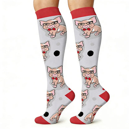 Cute Pig Print Outdoor Running Compression Socks(6 Pairs) - image 6