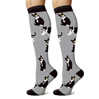 Cat Print Outdoor Running Compression Socks(6 Pairs) - image 1