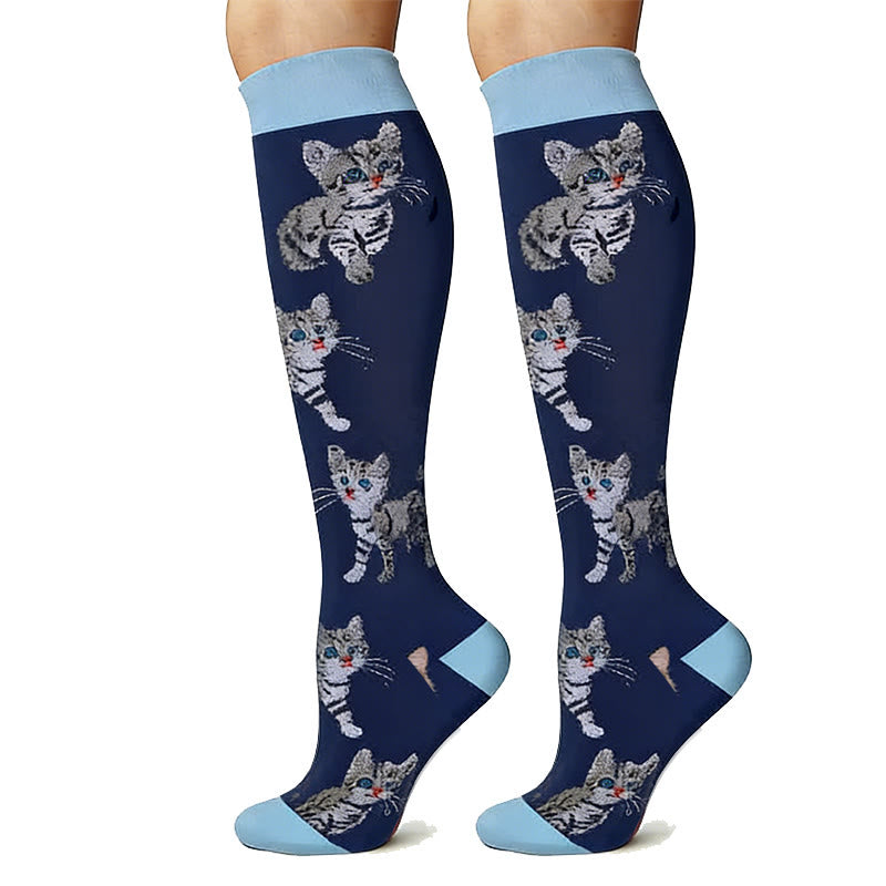 Cat Print Outdoor Running Compression Socks(6 Pairs) - image 5