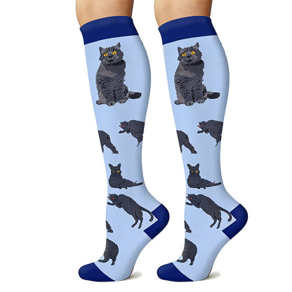 Cat Print Outdoor Running Compression Socks(6 Pairs) - image 3