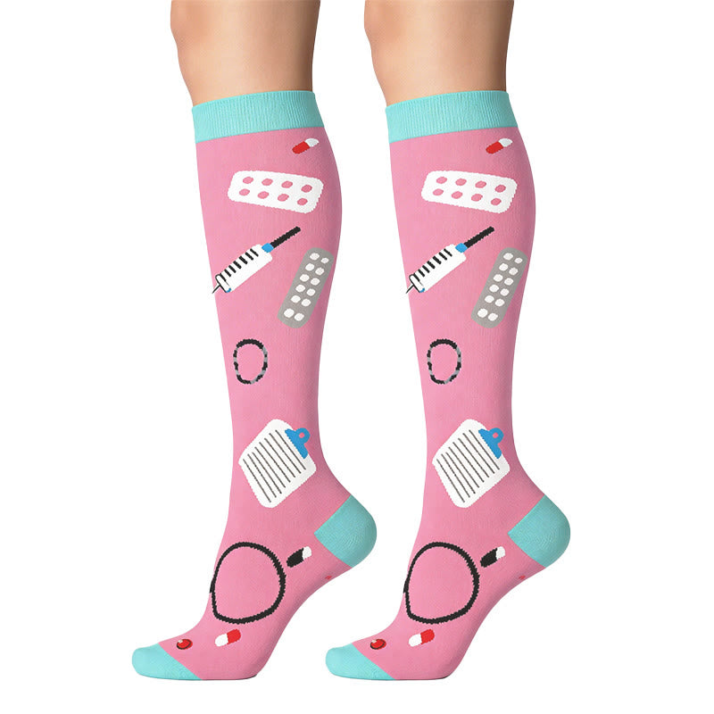 Medical Print Outdoor Running Compression Socks(6 Pairs) - image 3