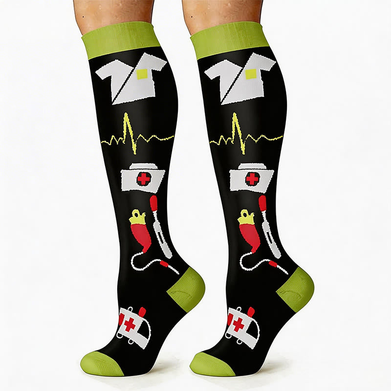 Medical Print Outdoor Running Compression Socks(6 Pairs) - image 1