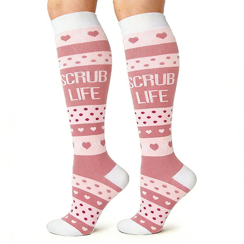 Pink ECG Heart Compression Socks(3 Pairs) - image 3