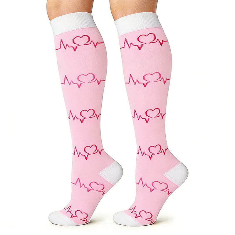 Pink ECG Heart Compression Socks(3 Pairs) - image 2