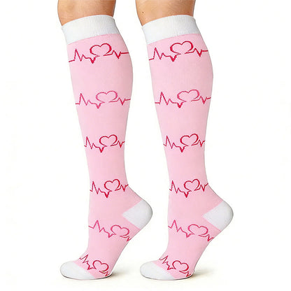 Pink ECG Heart Compression Socks(3 Pairs) - image 2
